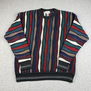 Vintage Alfani Sweater Mens Medium Coogi 3D Knit Striped Pullover Chunky Cosby‎